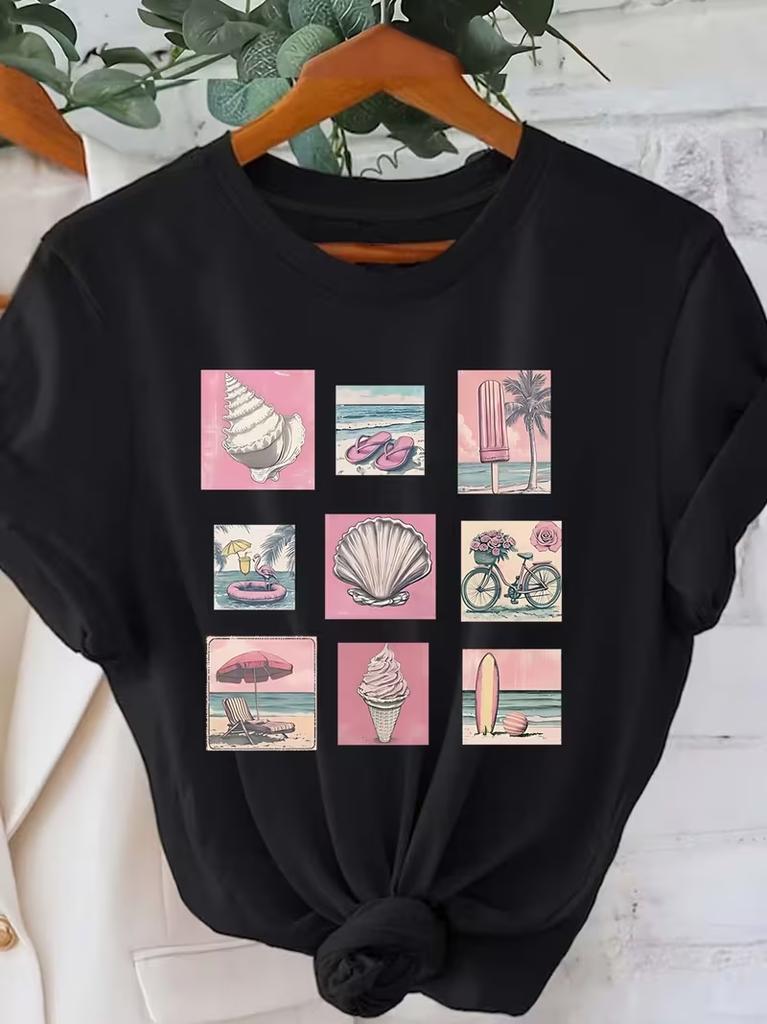 La Dolce Vita Mediterranean Collage Print TShirt for Unisex Casual Crew Neck Short Sleeve Italian Summer Aesthetic Tee