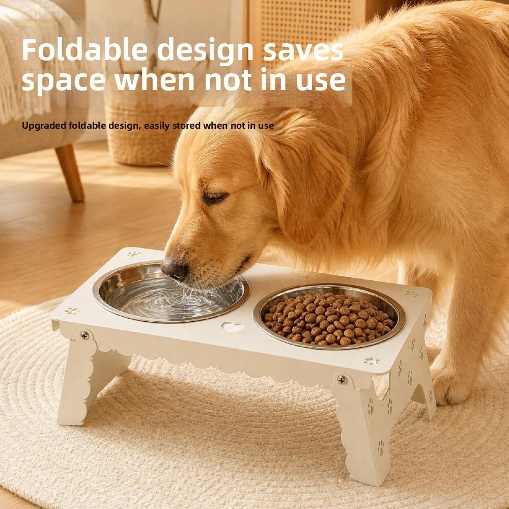 Foldable Raised Dog Double Bowl Removable Pet Feeding Station Pet Dining Table for Dogs Cats