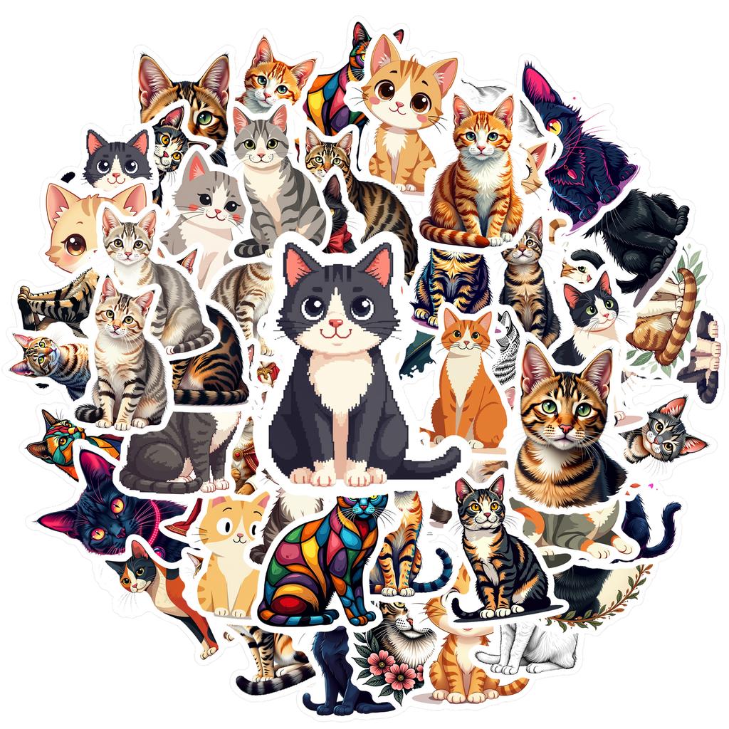 35-70pcs Lifelike Cat Stickers Cute Meow Style Graffiti Waterproof Decoration Diy Luggage Computer Phone Skateboard Sticker