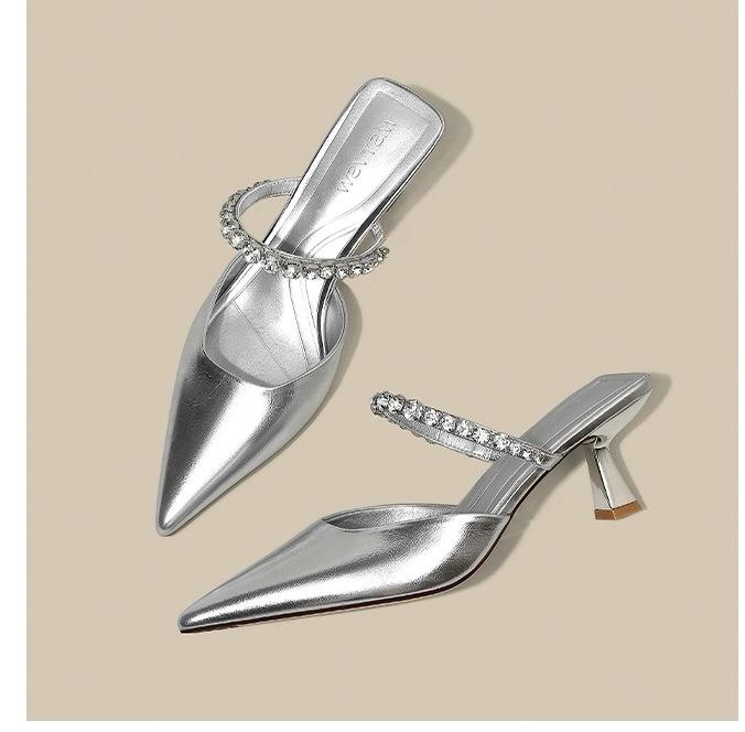 

Размер 35-42 остроносые туфли на высоком каблуке женские летние полушлепанцы фея ветер французские стразы шпильки сандалии с юбкой 42 серебряный