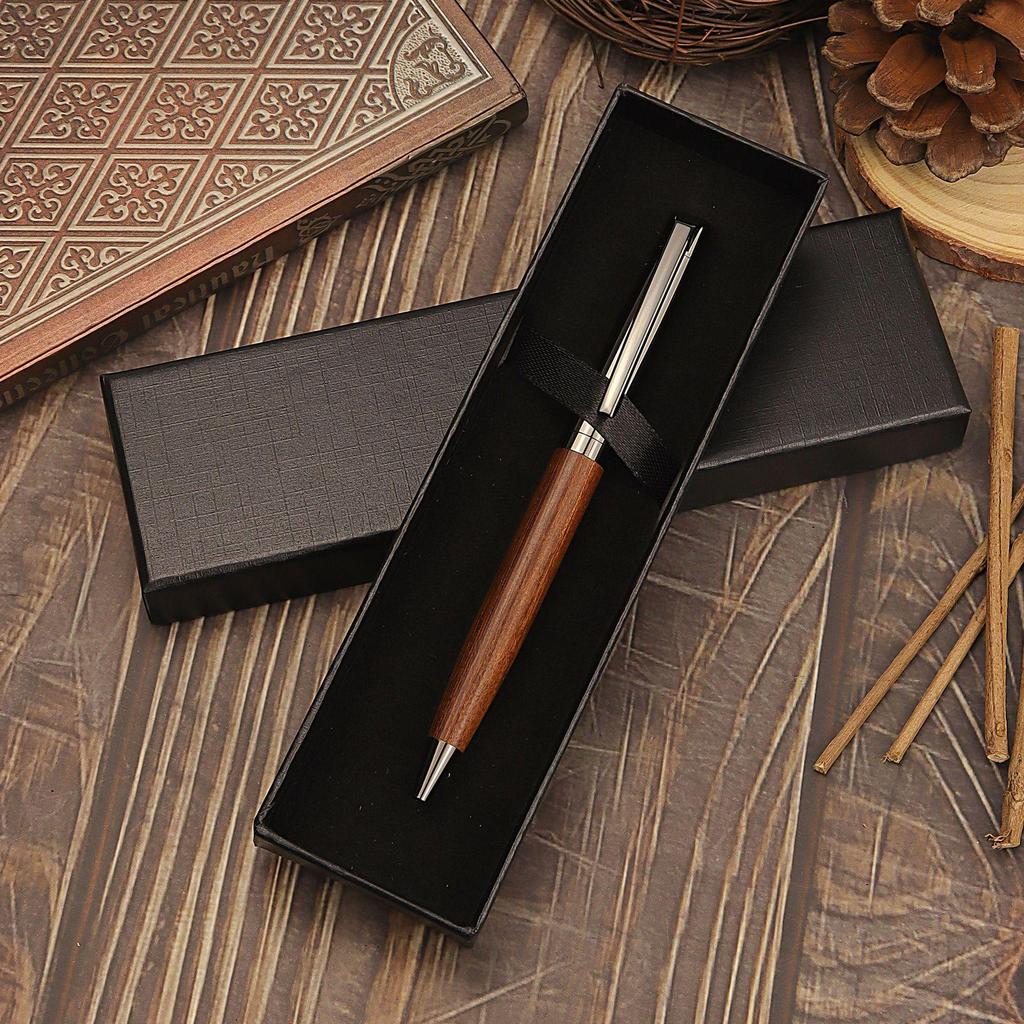 In-Stock Black Titanium Signature Wood & Metal Ballpoint Pen Gift Set