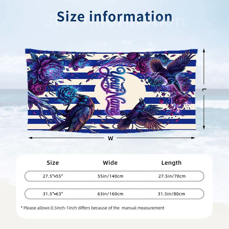 Floral Garden Theme Beach Towel Personalized Custom Name & Text Soft Quick Dry Beach Towel for Swimming Travel