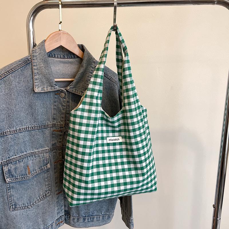 Students take classes, plaid leisure large-capacity bags, women's 2025 new tote bags, leisure shopping bags, bags