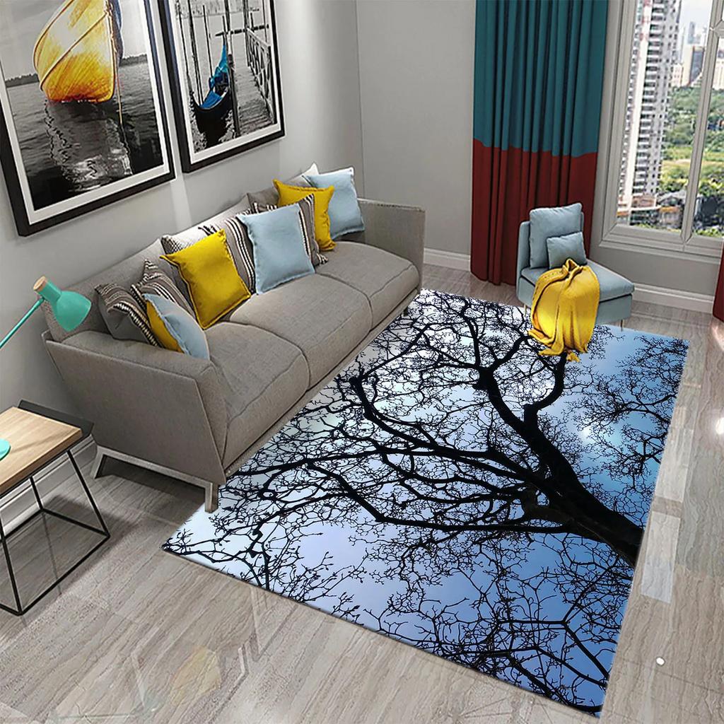 3D Branch Carpet Winter Tree Without Leaves Pattern Carpet Doormat Kitchen Bathroom Anti-Slip Living Room Bedroom Floor Mat Rug