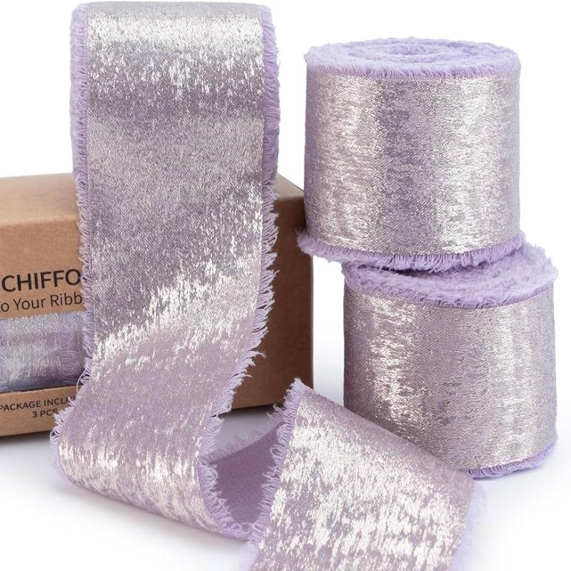 5 Yards Frayed Edged Satin Handmade Bronzing Ribbon for Wedding Invitation Bouquets Birthday Party DIY Decoration Gift 3Roll