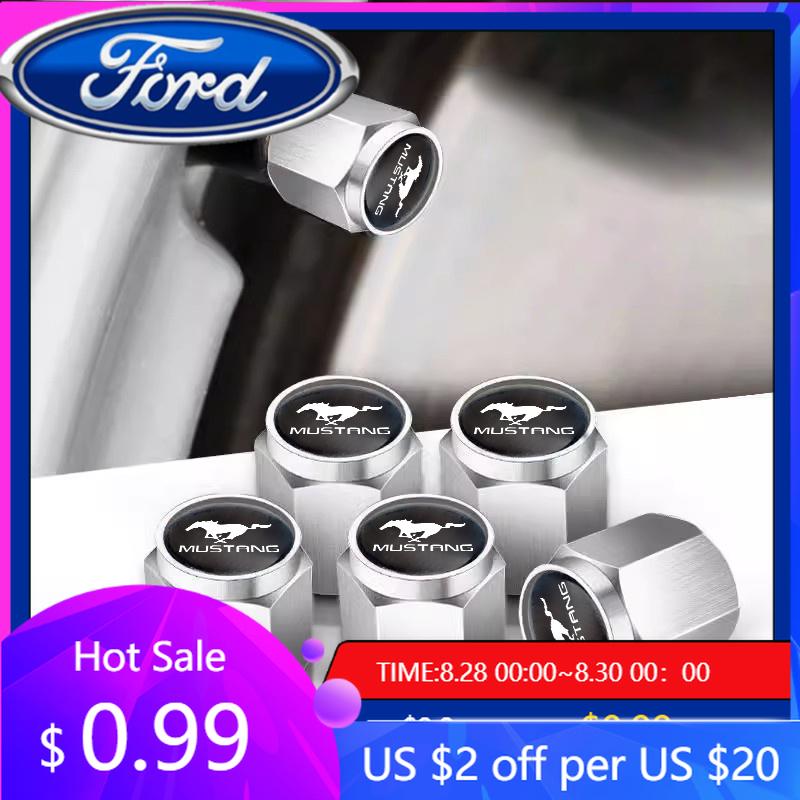 Neuer 2026 Autoaufkleber 5 Stück Legierung Aluminium Auto Ventilkappen Staubkappen Felge Für Mustang Ford Fiesta Kuga Edge Mondeo ST Fusion Explo