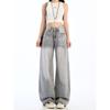 American Retro Light Gray Wide Leg Denim Women's Popular Thin High Waist Drooping Loose and Lazy Style Straight-Leg Pants This Year