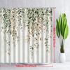 1 Watercolor Floral Shower Curtain - Cascading Green, Brown, Tan Leaves and Small Flowers On a Cream Background with Hook