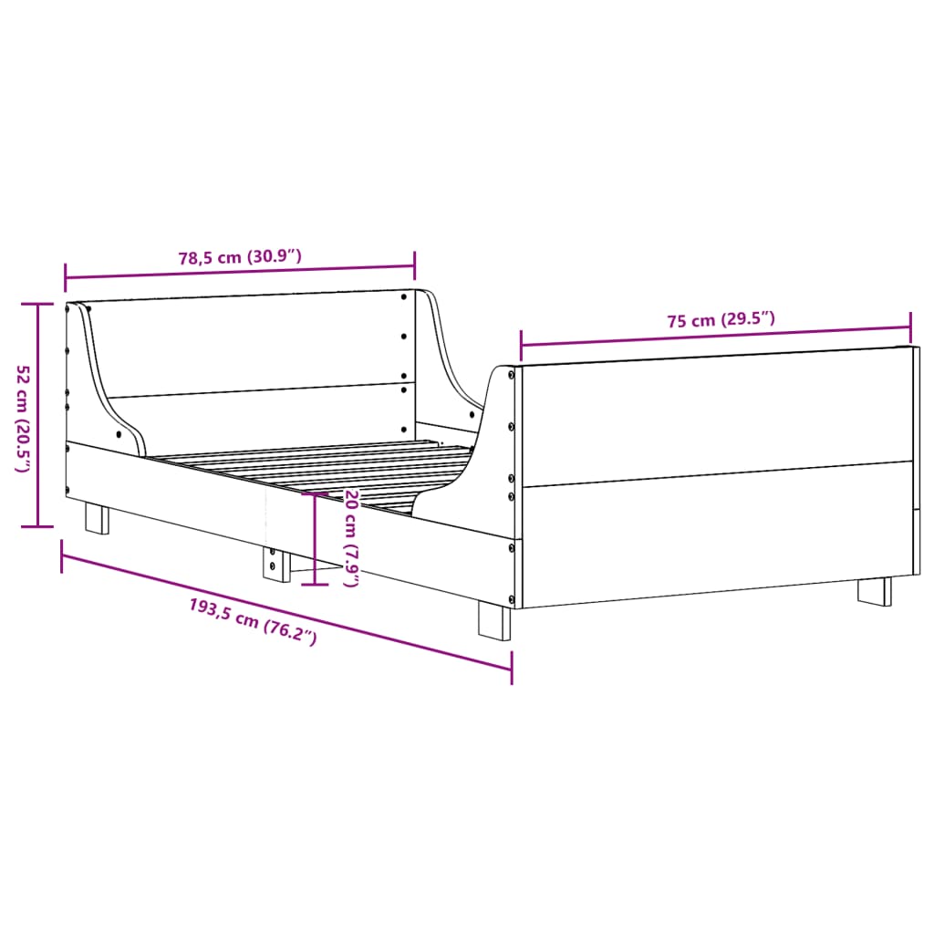 Solid Wood Bed Frame without Mattress 75 x 190 cm Pine Wood