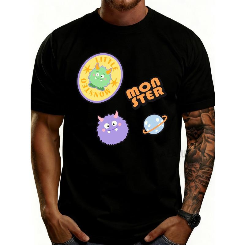 European sizes Casual Fun Design Men'S T-Shirt Little Monster Cartoon Characters And Planet Print Summer Wear for Kids And Teens Gift