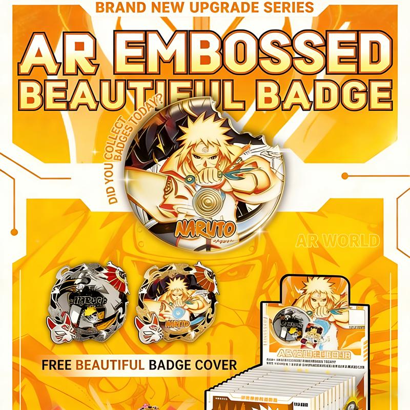 Naruto Anime AR Embossed Badge Set - 75mm Collectible Pins (8 Regular + 2 Hidden Styles) | Blind Bag with AR Experience Random 1