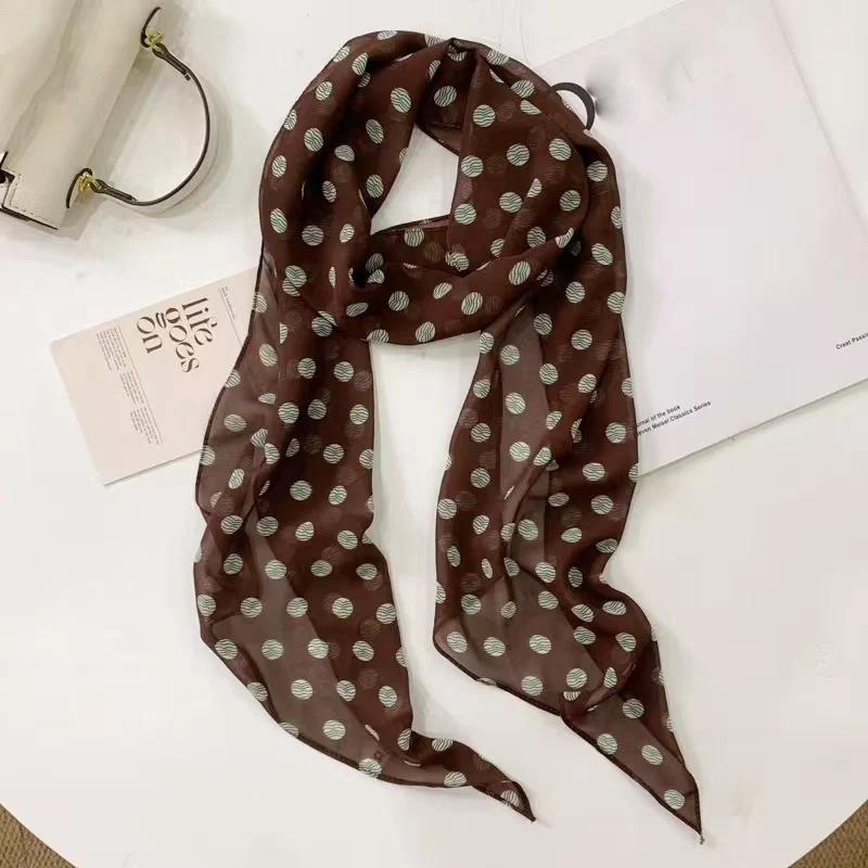 

2026 new Ins style brown chiffon polka dot long silk scarf multifunctional accessory neck women s headband tie hair towel