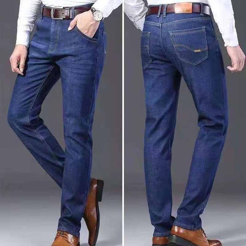 Winter Men's Warm Fleece Jeans Men Business Thicken Denim Trousers Stretch Slim Fit Pants Plus Size 28-40