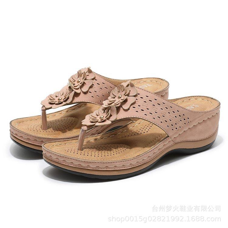 

Summer new sandals car line herringbone clip foot slope heel women hollow flower cool slippers 35 синій