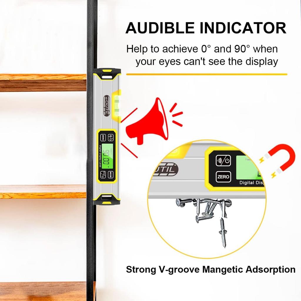 12-Inch Digital Torpedo Level and Protractor Aluminum Inclinometer Angle Finder with Backlight LED Display & V-Groove Magnetic Base, IP54 Dust/Water