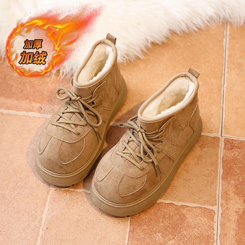 

CRLAYDK Дизайнерские женские зимние ботинки Теплые на меху Ботинки с большим пальцем до щиколотки Замшевые на платформе Шнуровка Уличные Домашние Удобные ботильоны 40