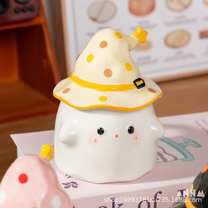 

Ghost Ceramic Mug with Lid: Unique Birthday Gift & Souvenir Water Cup for Graduates & Girlfriends Yellow with Simple Gift Box