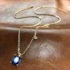 Colar com pingente quadrado de zircônia azul, cor dourada, corrente para festa de casamento, joias da moda para mulheres