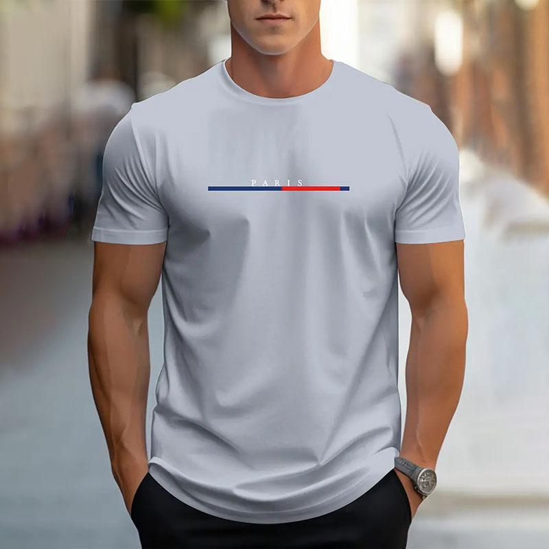 New Summer Simple Printing Short-Sleeved Men's Round Neck Large Size T-Shirt Tops Casual Breathable Mens Street Photography Tops
