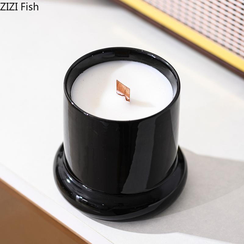 Minimalism Ceramic Candle Holder Cylinder Candlestick Desk Decoration Wax Melt Burner Aroma Diffuser Home Aroma Container