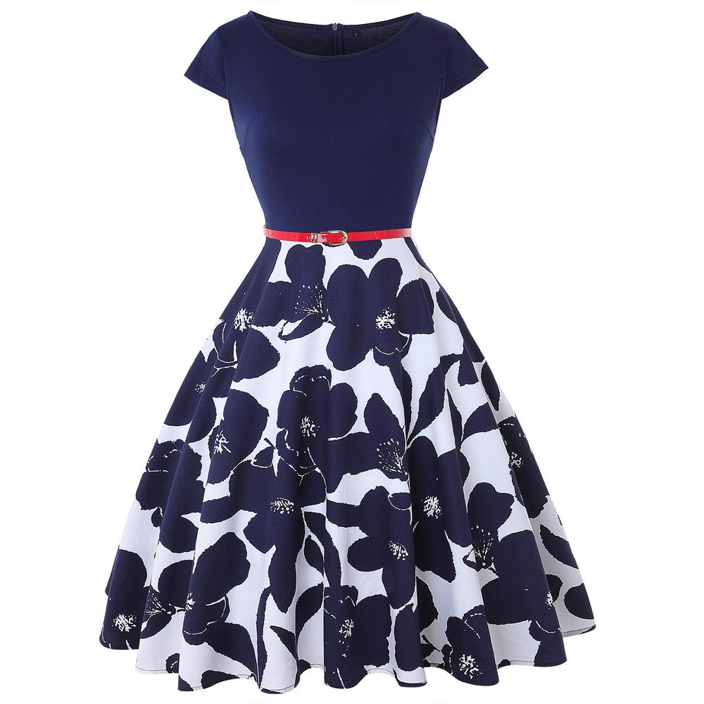 Women's Sunskirt Summer Dress Pullover Round Neck Printed Slim Fit Short Sleeve Dress Beach Dress Plus Size