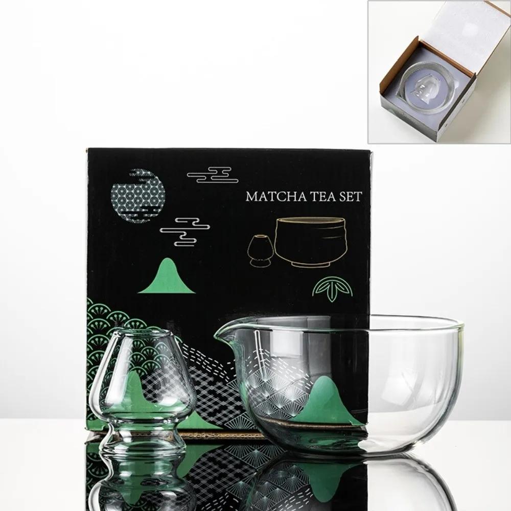 New Textured Matcha Bowl with Pouring Spout Glass Japanese Tea Set Reusable Matcha Making Kit Tea Lovers