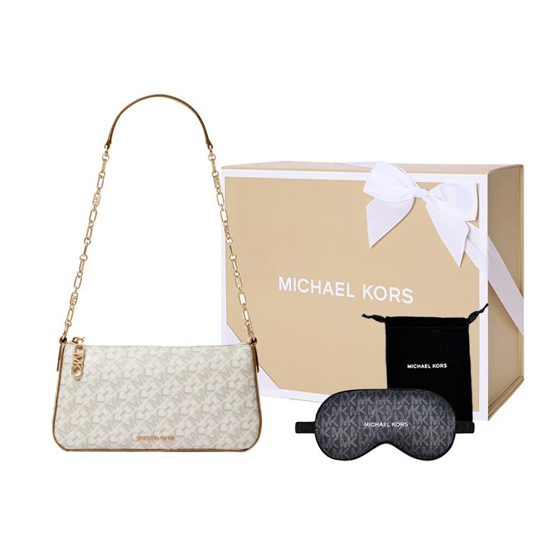 Michael Kors Empire Logo Print Medium Chain Link Canvas Clutch Crossbody Bag Women Handbags White 32H3G8EW6B0160