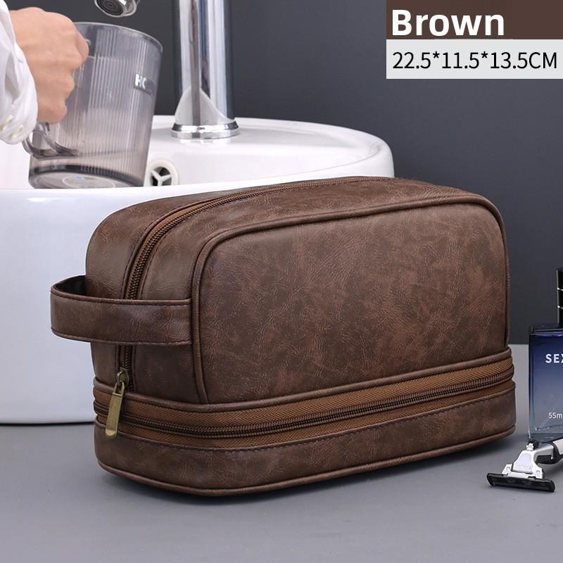 Mens Dual Layer Travel Toiletry Bag With Waterproof Pu Leather For Business Trips