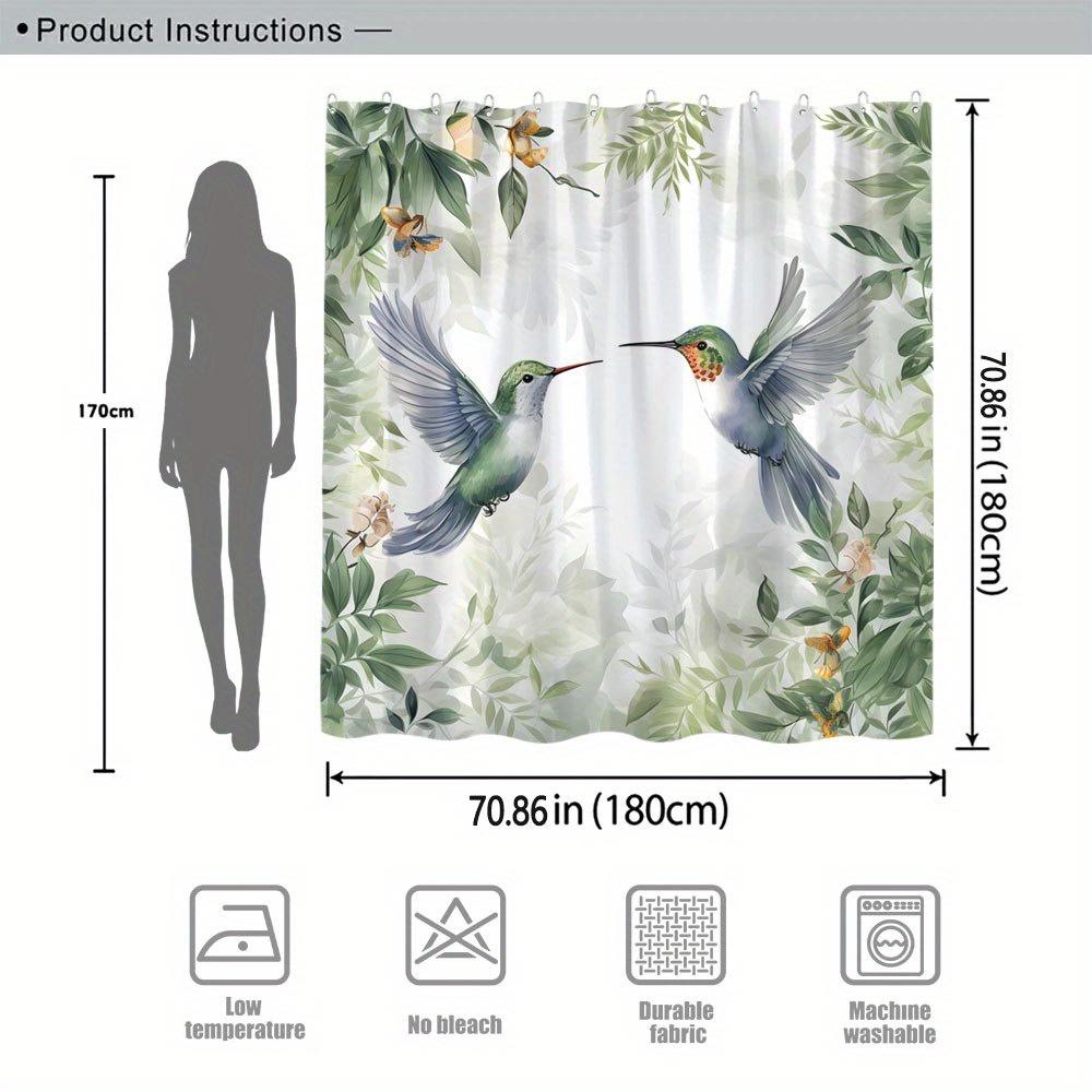 Hummingbird Shower Curtain Green Leaf Floral Design Nature Art Bathroom Decor Waterproof Printed Bath Curtain Home Fashion