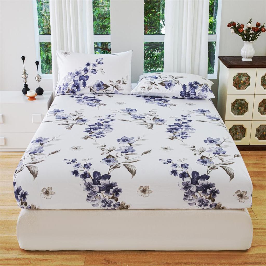 Floral Stain-Resistant Fitted Sheet & Pillowcase Set - Three Pieces