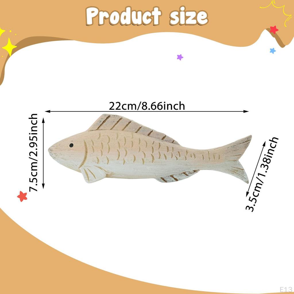 Fish Statue Wooden Figurine Birthday Gift Sculpture Ornament for Living Room Cafe Table