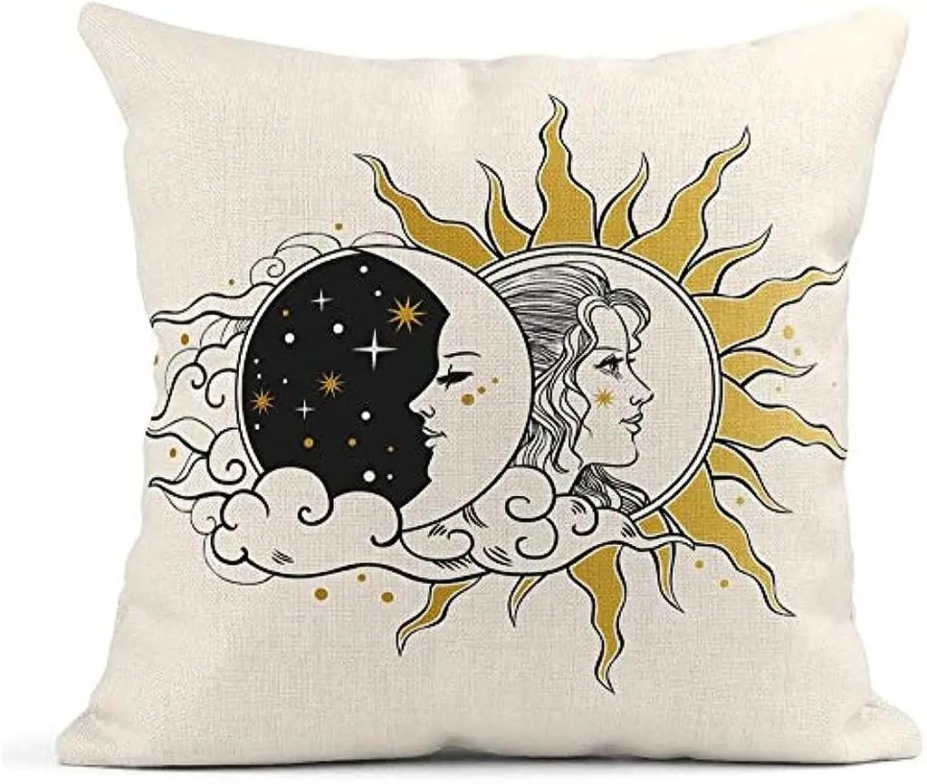 Celestial Pillowcase Moon Print Pillowcase, Linen Decorative Cushion Cover For Sofa Living Room Bedroom Cushion Cover 45X45