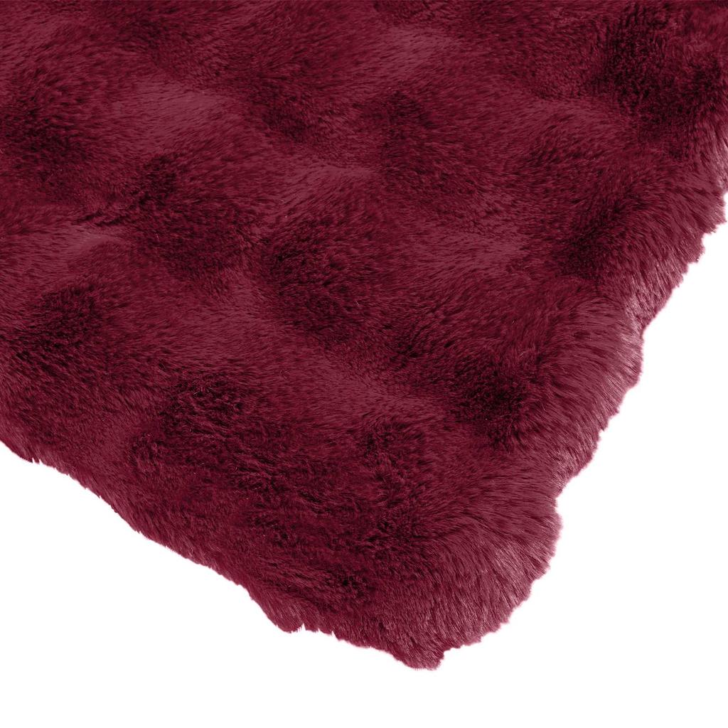 Non slip Artificial Rabbit Fur Blanket Olite Burgundy Red