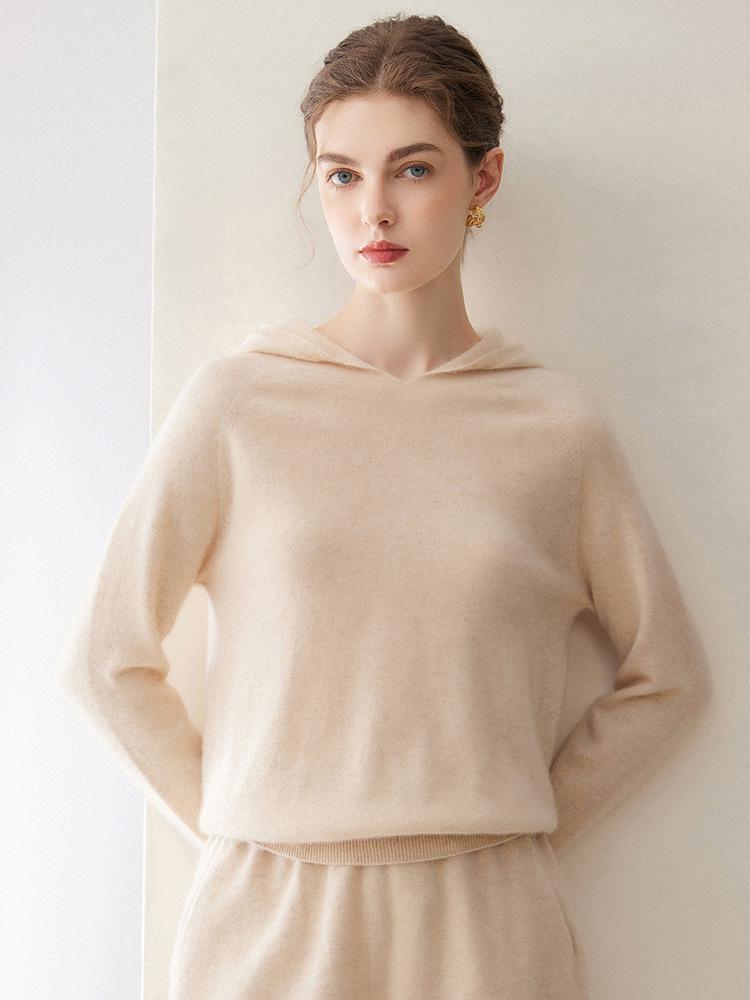 100% Cashmere Women's Loose Hooded Knit Sweatshirt - Autumn/Winter New Style