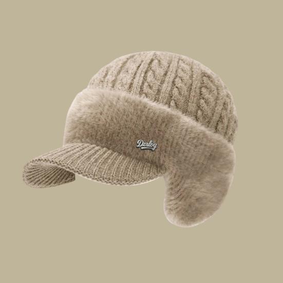 Men Hat 3-in-1 Knitted Baseball Cap with Ear Flaps Imitation Mink Fur Lining Quick-Drying