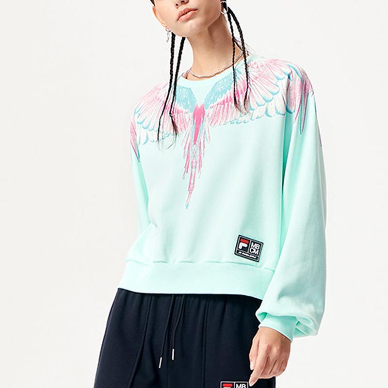 FILA Fusion X Marcelo Burlon Collaboration Printed Loose Fit Pullover Crewneck Sweatshirt Women sweatshirt Calm-Green T11W148202F-TQ