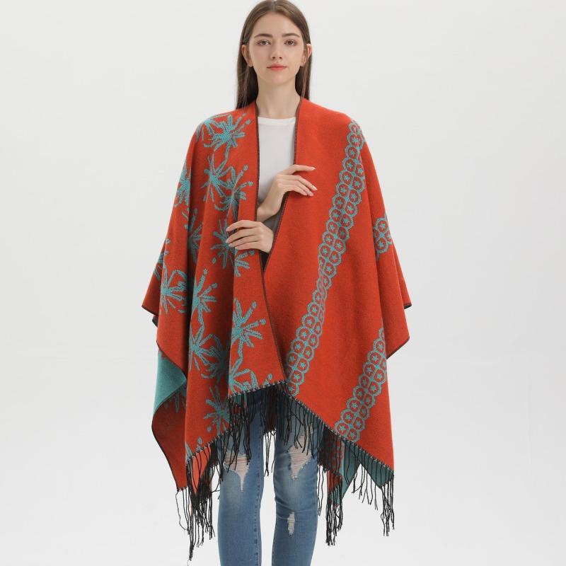 Autumn and Winter Women's Shawl Double-sided Fringed Enlarged and Thickened Split-ended Cape Fashionable Warm Knitted Scarf