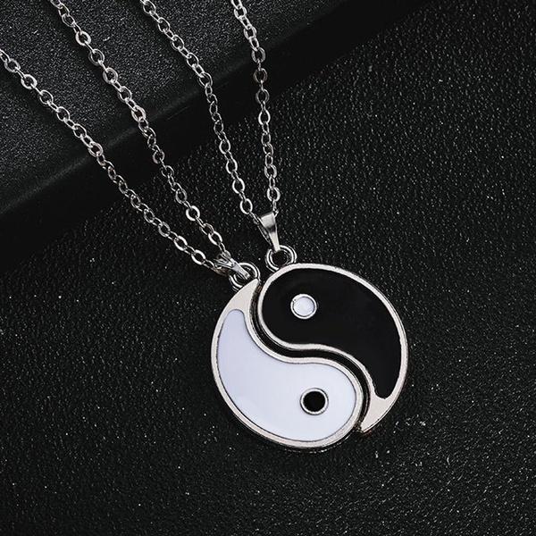 Exquisite Yin Yang Tai Chi Puzzle Couple Pendant Romantic Anniversary Gift Valentines Day Jewelry Necklace Set