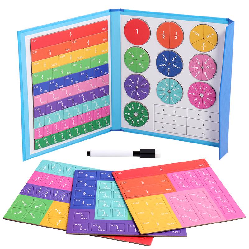 Kids Arithmetic Educational Toys Wooden Puzzle Book Set for Children Magnetic Fraction Learning Teaching Aids Math Montessori