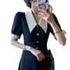 Hong Kong flavor retro temperament black polo dress children's summer new niche design high-end dress