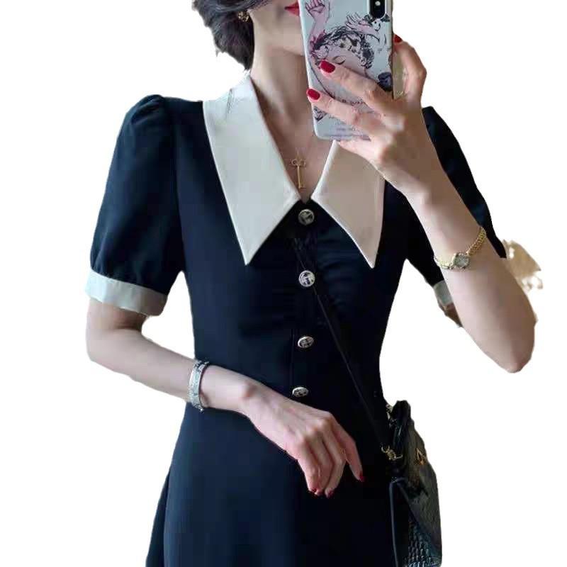 Hong Kong flavor retro temperament black polo dress children's summer new niche design high-end dress