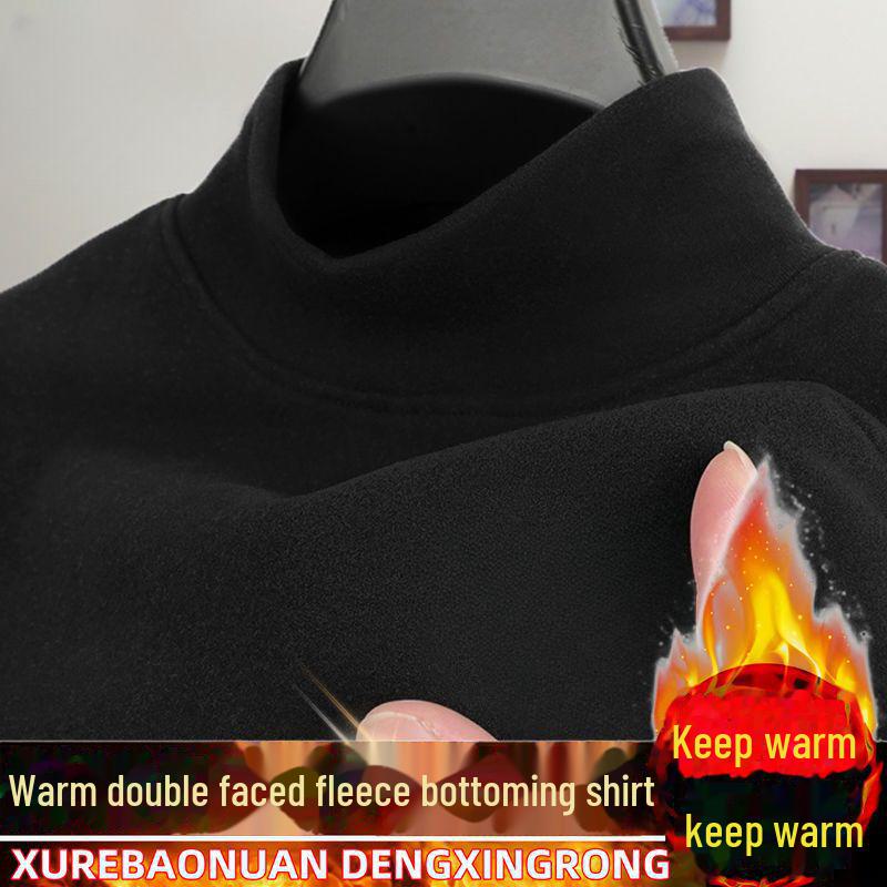 Men's Warm Half Turtleneck Long-Sleeve Shirt with Velvet Lining for Autumn/Winter