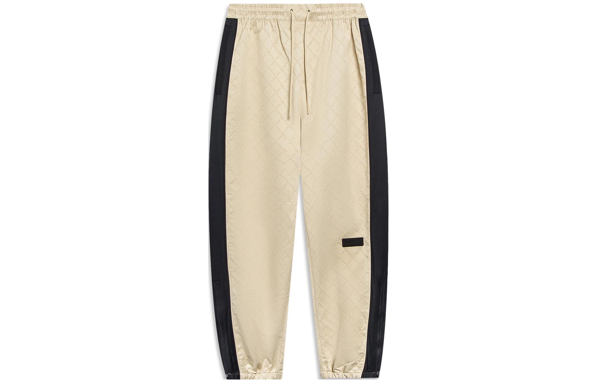 Li Ning Casual Pants Men s Light Milk Umber Jacquard All Over Print Black Moderate Cuffed Pants AKXT019-2 XXL