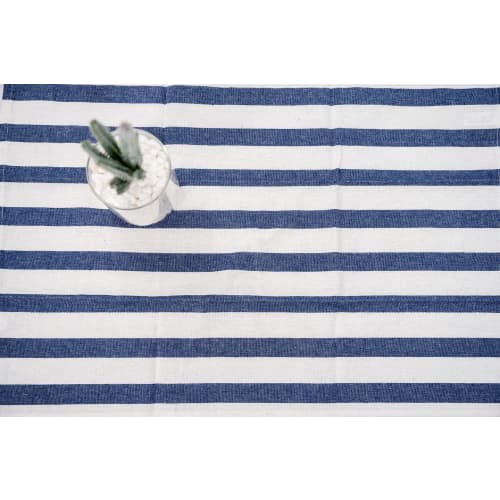 100% Cotton Placemats, Stylish, Scandinavian, Western-Style, Restaurant-Style, Non-Slip, Friction-Resistant, Gorgeous Blue Gingham Stripe Pattern, Mac