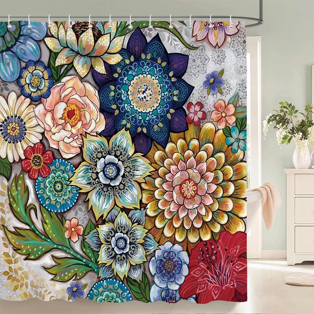 Waterproof Shower Curtain for Bathroom Bohemian Pattern Printing Bathtub Curtains Fabric Polyester Bath Curtain with Hooks