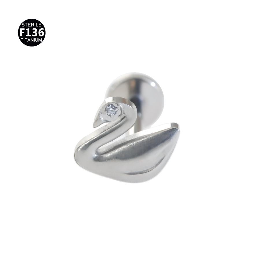 F136 Titanium Boat Anchor Pendant with Moon, Maple Leaf, Smiley Charm, and Cubic Zirconia Stud Earring Lip Ring (0.9 Gauge).