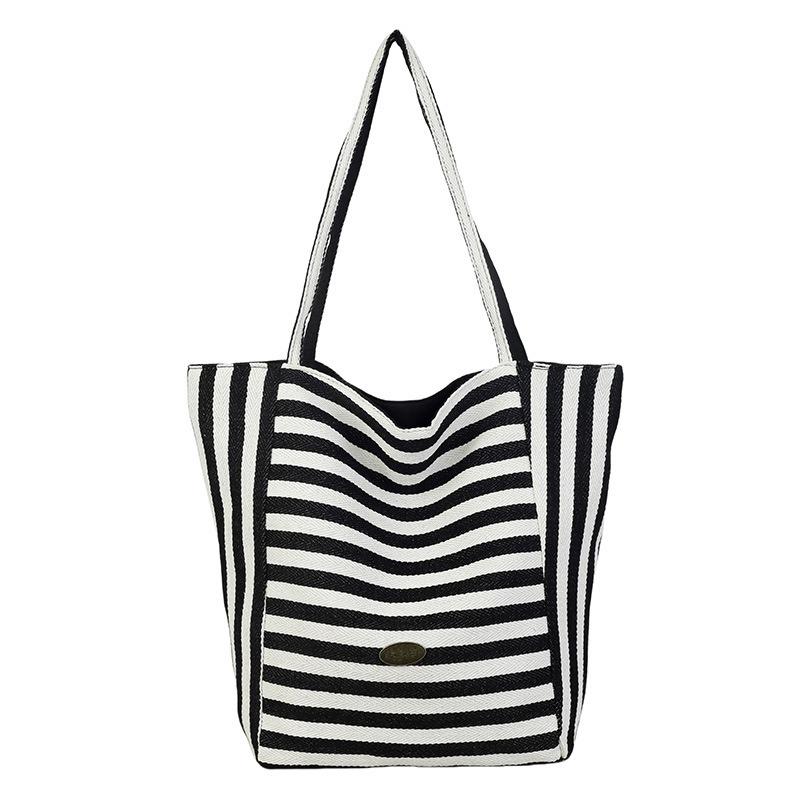 Double-sided dual-purpose cloth bag, striped niche large-capacity lazy literary tote bag, casual one-shoulder underarm bag, women