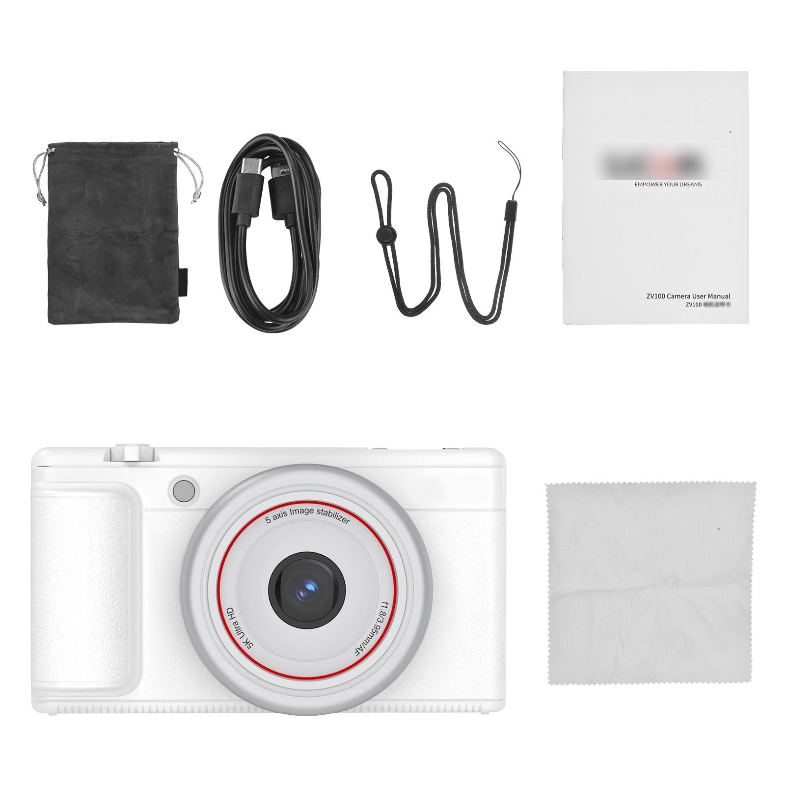 

5K Digital Camera 80MP Auto Focus Stabilization 180 Degree Flip Screen Portable Camera 16x Zoom Vlog Travel Camera for білий