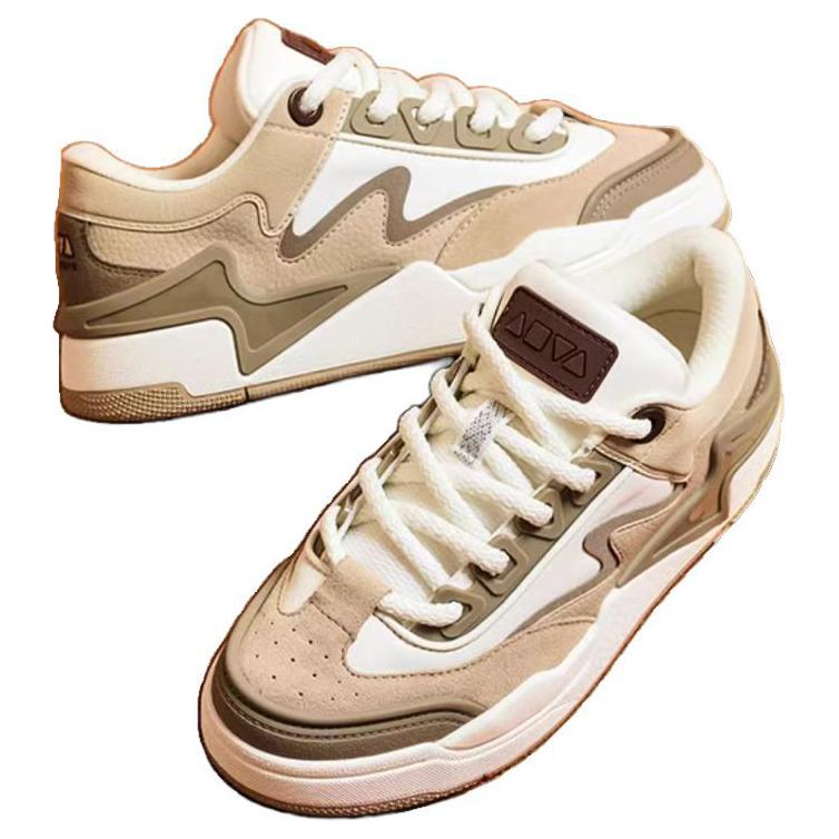 Anta Synthetic Leather Comfortable Versatile Wear-Resistant Shock-Absorbing Non-Slip Low-Top Skate Shoes Women Sneaker Brown White 122448081-4