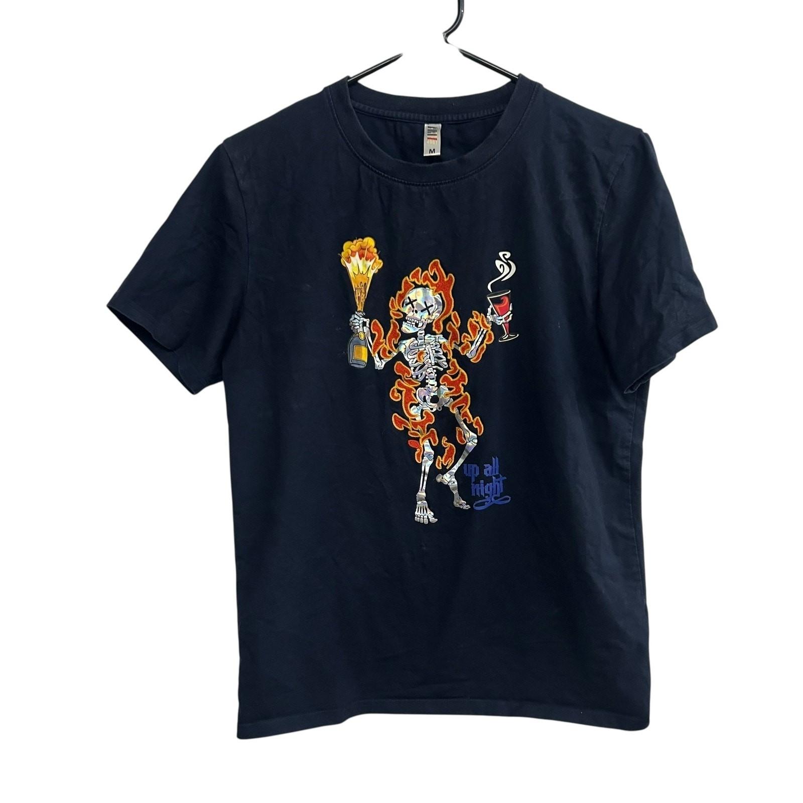 Y2K Grunge Goth Skeleton Flame Graphic T Shirt M Alt Streetwear Emo Revival S